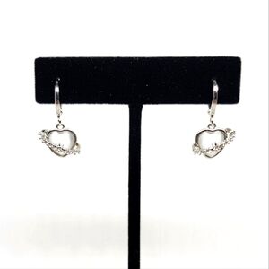 Sterling Silver Plated Cat Eye and Cubic Zirconia Heart Shaped Earrings New WOT